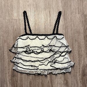 Anthropologie Black and White Ruffled Camisole